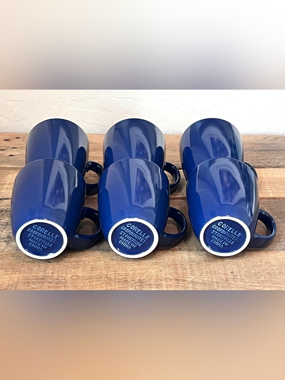Vintage Corelle Coordinates Cobalt Blue Stoneware Mugs - Set of 6 - Picture 3 of 4